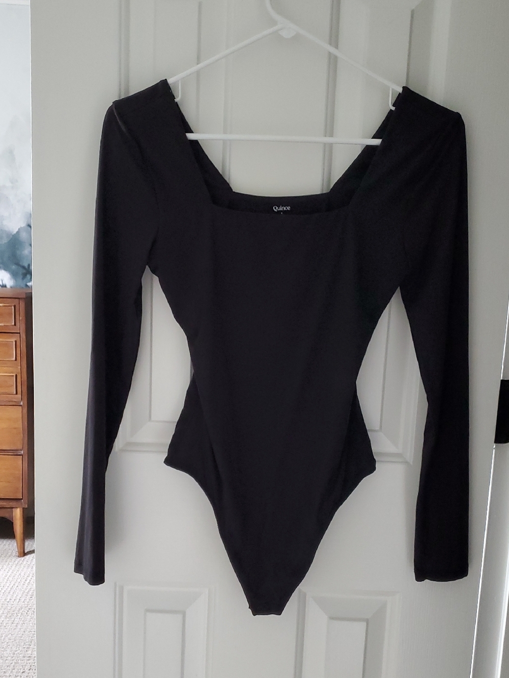 Quince Second Skin Square Neck Long Sleeve Bodysuit, Black (S)